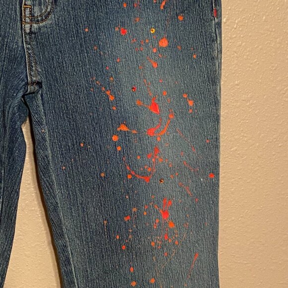 UNIONBAY stretch Blue Jeans Hand Splattered Fabric Paint & Rhinestones Size 5 - Picture 10 of 11